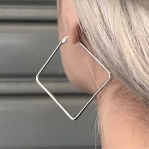 NEW! Large Square Silver Geometric Hoop Boho Fashion Earrings